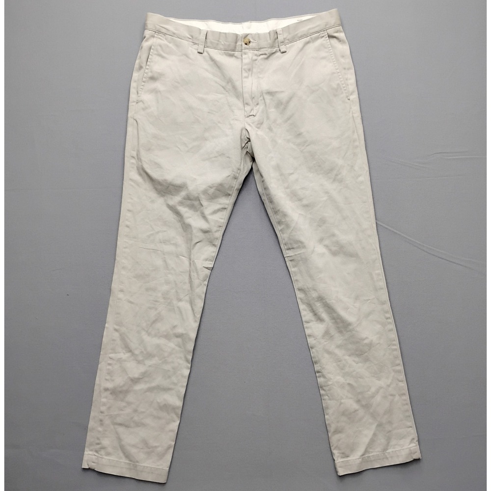 Polo Ralph Lauren Mens Slim Fit Chino Pants 35x32 Tan Khaki Cotton Flat Front